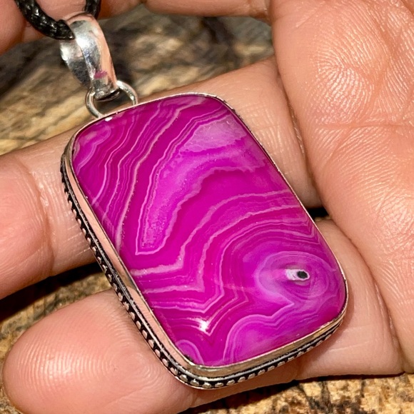 Pink Botswana Lace Agate Pendant 2” - Picture 6 of 14